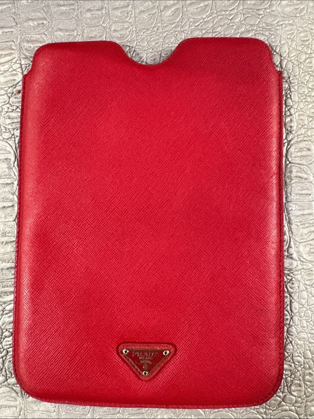 Prada Red Leather device Sleeve with Triangular Logo